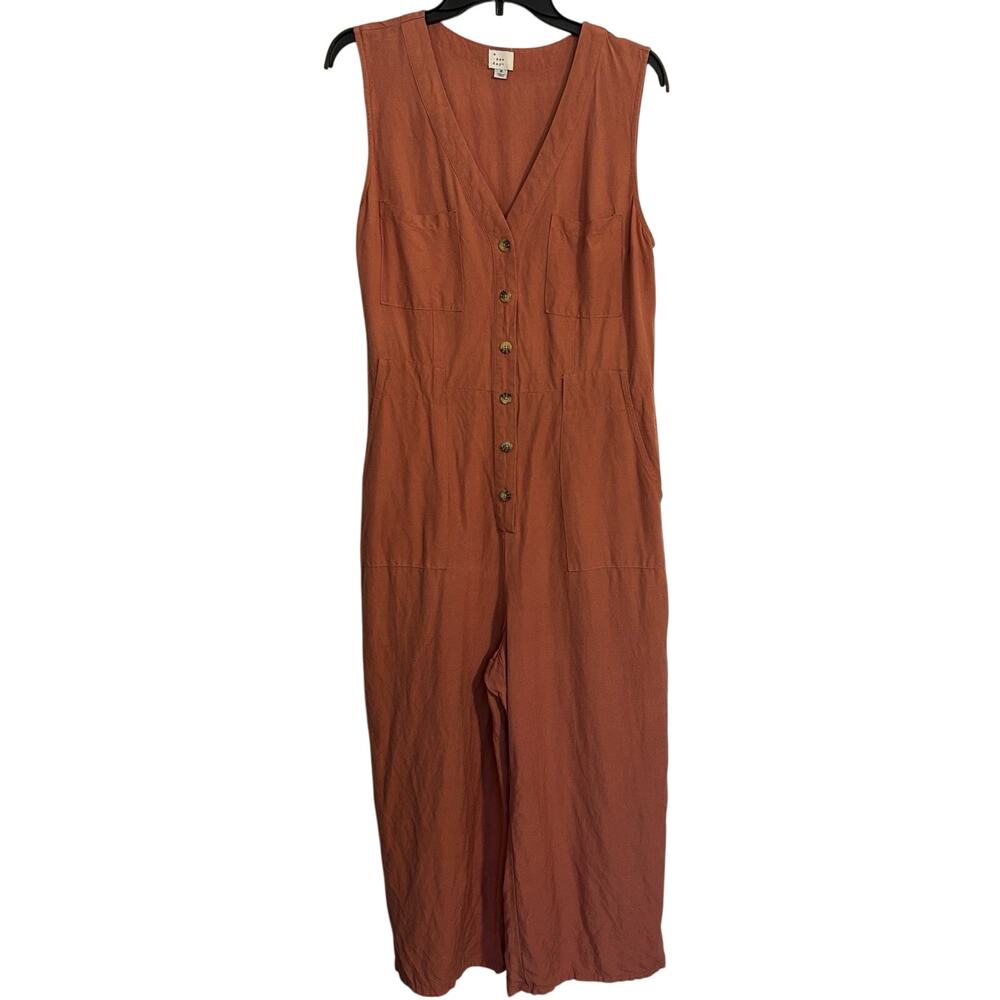 A New Day Linen Jumper w/Pockets Women's Size M Rust **No Belt**